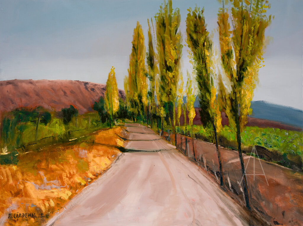 Álamos en Los Andes — Roberto Cárdenas, óleo sobre tela